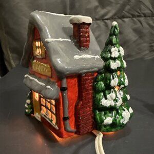 Vintage MANN lighted Christmas Village Cottage Chalet Home with Tree 3”Lx3”Wx5”H